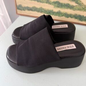 Steve Madden Y2K Vtg Slinky Black Chunky Platform Sandals Slide Womens Size 36